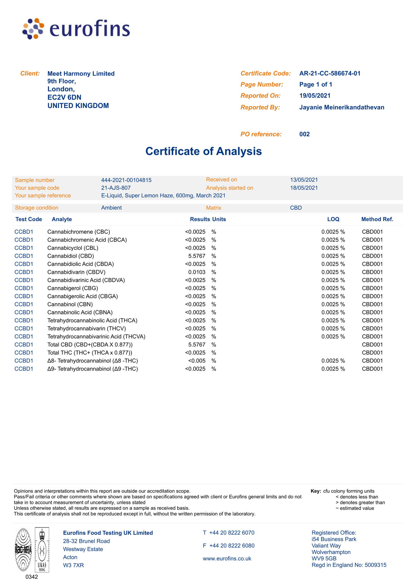 Harmony CBD Liquid Super Lemon Haze 10ml, 30-600 mg CBD