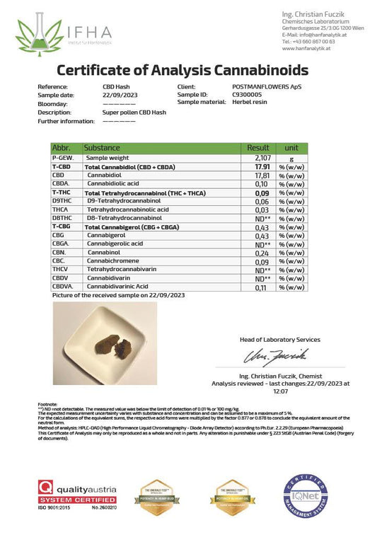 Danish Super Pollen CBD Hash CBD: 17%